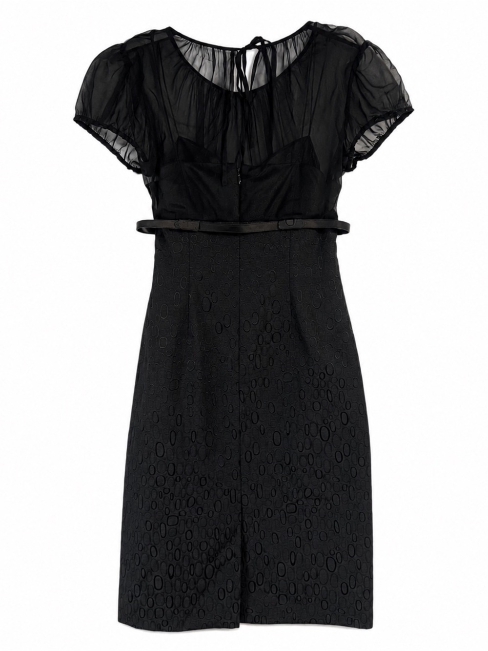 Tahari Arthur S Levine Y2K 90s Sheer Overlay Belted Midi Dress Black Size 2 - Picture 2 of 4